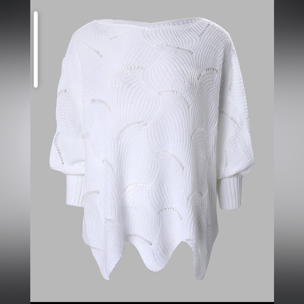 C+D+M Oversized Off the Shoulder Hollow Knit Bat Wing Sleeve Pullover Sweater M